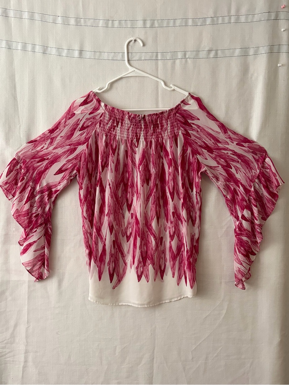 Alfani Women’s Pink Magenta Abstract Off Shoulder Smocked Top Size L(A611) - Picture 11 of 11